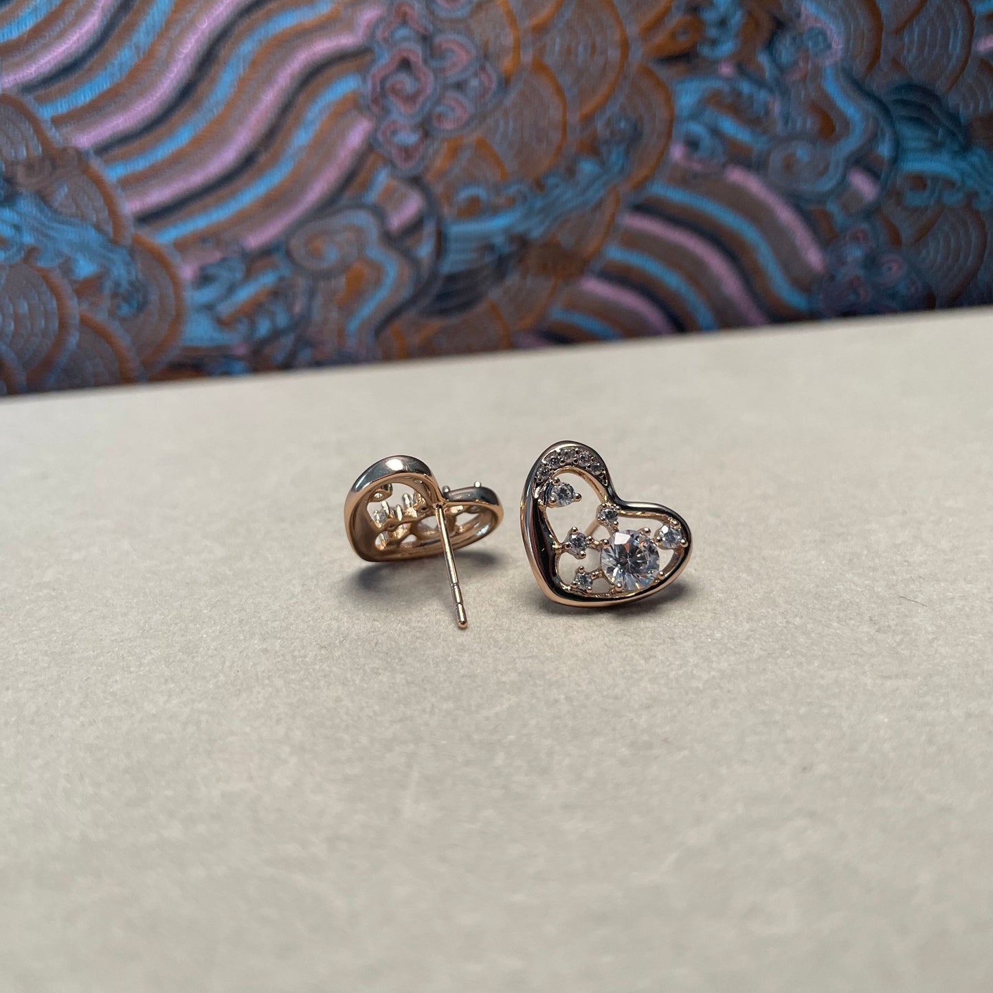 Love heart with diamond stud earrings