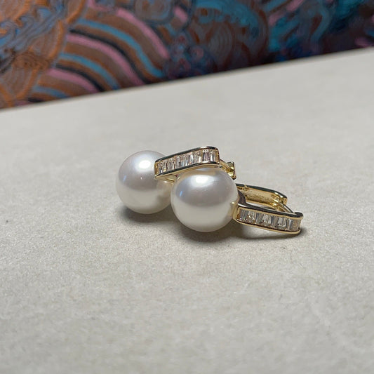 Pearl square drill ear ring